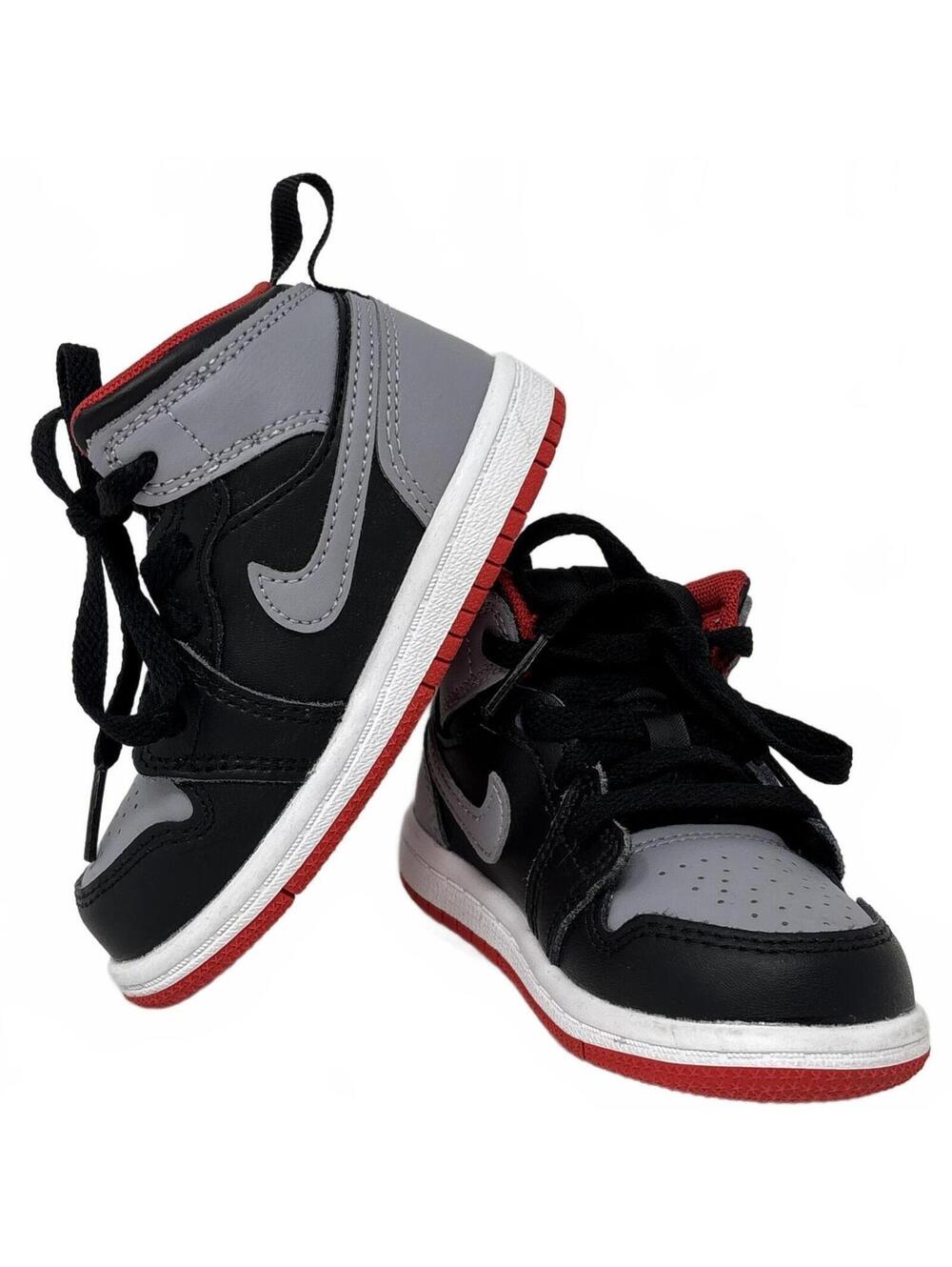 Nike Toddler Gray/Black Air Jordan 1 Mid Basketball Shoes Size 6C
